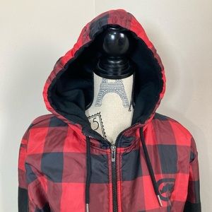 Ecko Men’s Black Fleece with Red Black Plaid hood
